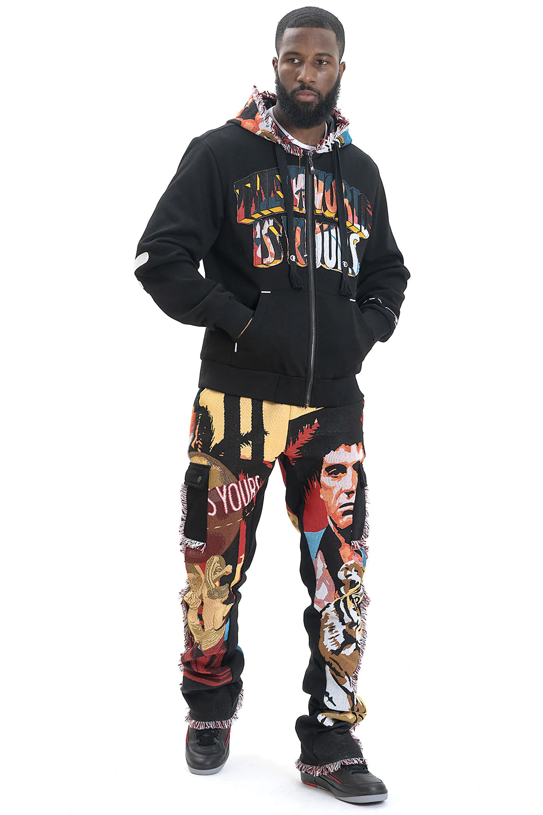 WORLD IS YOURS TAPESTRY PANTS - BLACK (F1628)