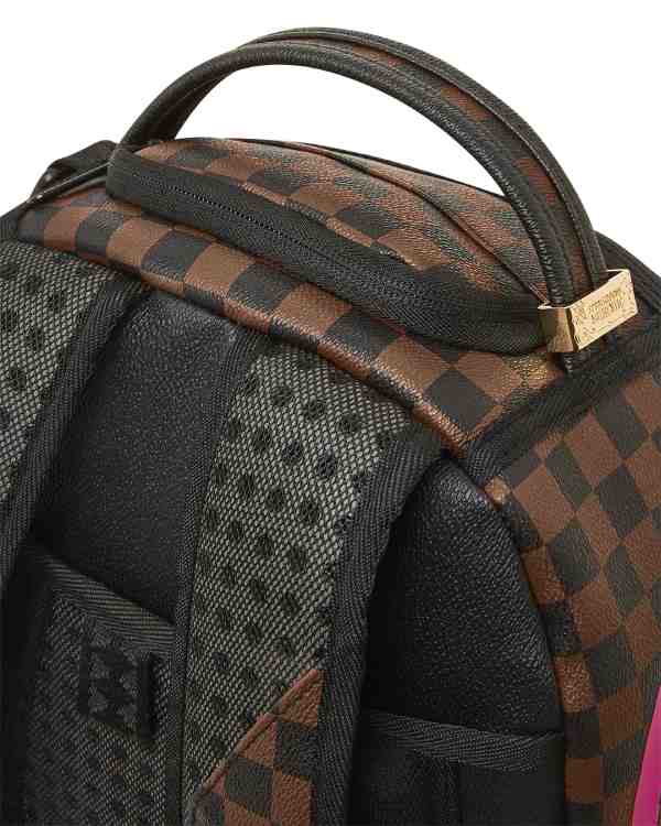 Bags  Sprayground Backpack Pink Drip Brown Check Dlx Brown And