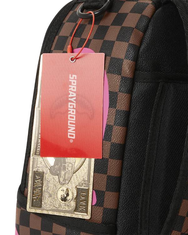 SPRAYGROUND PINK DRIP BROWN CHECK DLX BACKPACK