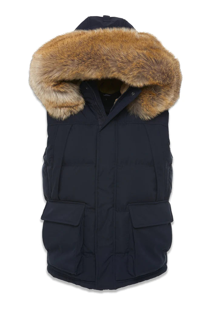 YUKON FUR LINED PUFFER VEST (NAVY) | Broadway Collections