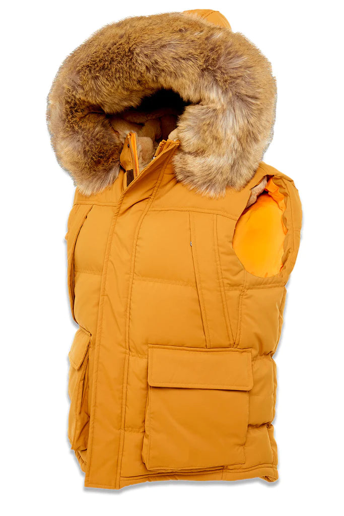 Mens Puffer Vest With Fur Hood YUKON FUR LINED PUFFER VEST (WHEAT